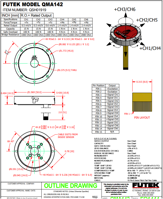 QMA142 六軸力矩傳感器規(guī)格參數(shù)