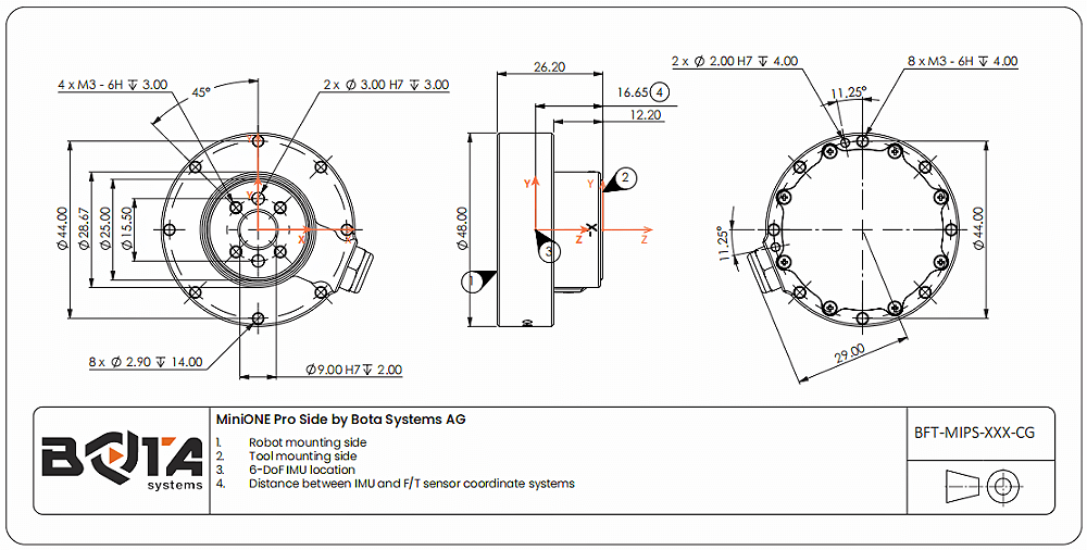 MiniONE Pro6軸力扭矩傳感機械尺寸設計圖